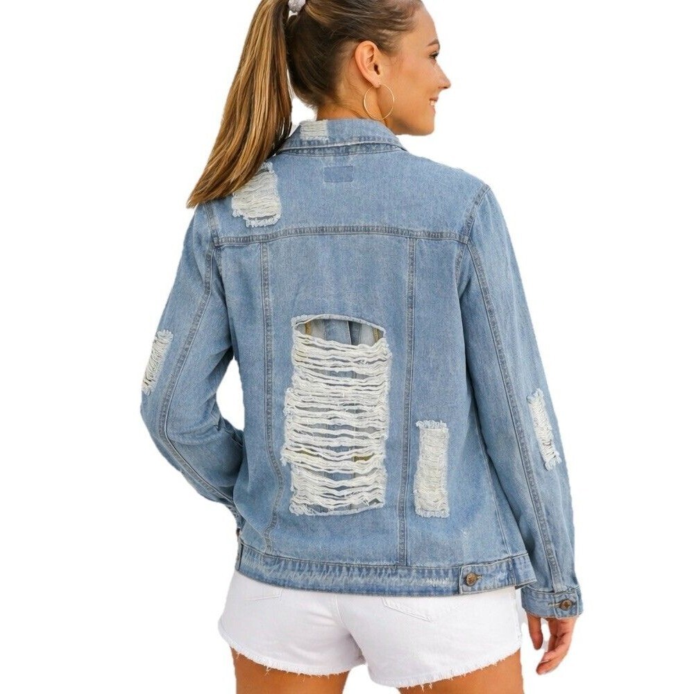 Judith March Distressed Denim Jacket Blue Grunge Boho Indie M L Statement